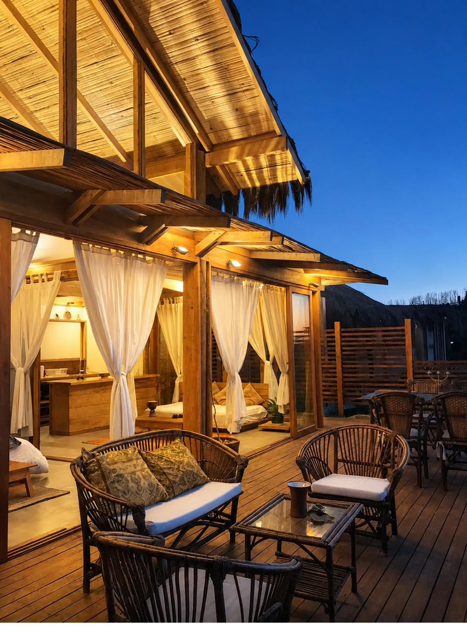 Outdoor lounge deck facing the ocean, Wak'a Villa